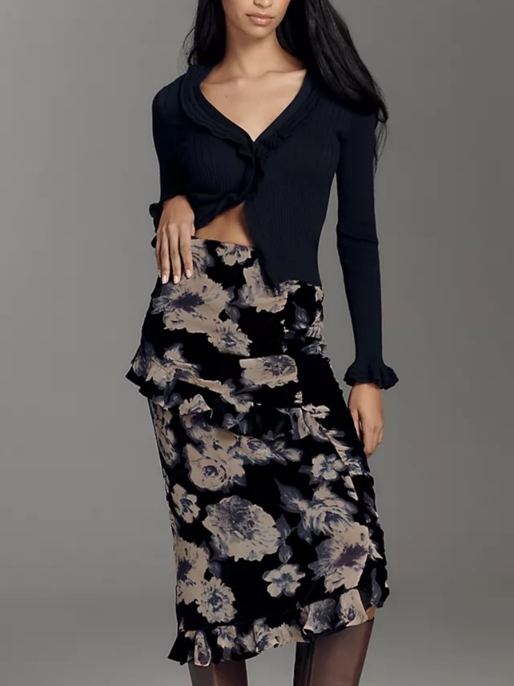 Anna Sui Ruffle Midi Skirt